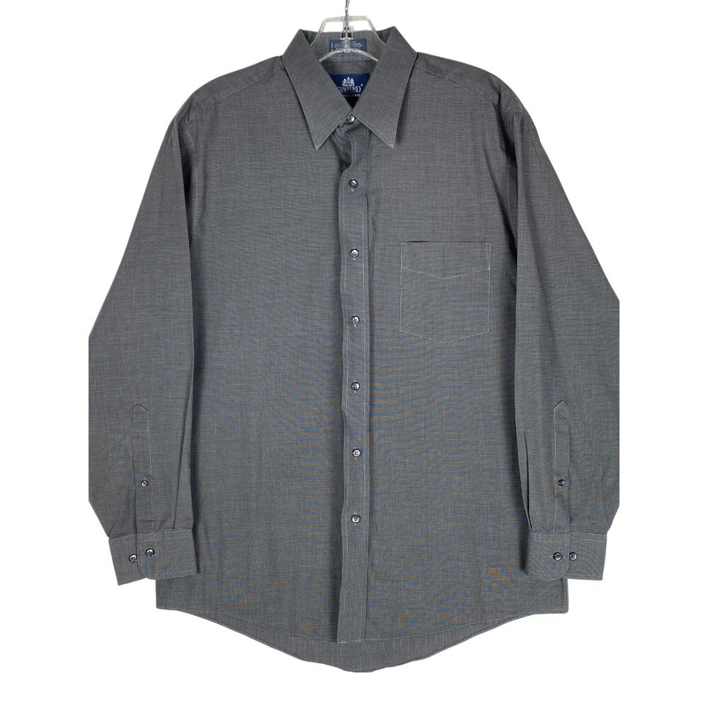 Stafford Wrinkle Free Micro Check Dress Shirt Mens 15.5 32/33 Gray Business